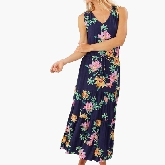 Tommy Bahama. Sun Lilies Sleeveless V-Neck Tiered Sundress. - Picture 1 of 11